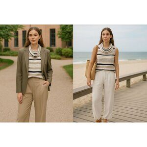 Dolan Women’s Striped Cowl Neck Sweater Top S – Coastal Academia Knit Neutral